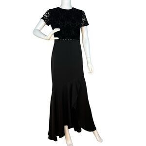 Shoshanna Midnight Maxi Dress Gown Velvet Lace Bodice Whimsygoth Black Size 2
